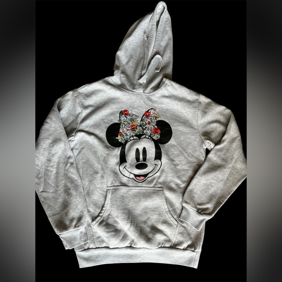 DISNEY Mickey Mouse Hoodie Light Grey Floral Embroidered, Women’s Sz M - Picture 13 of 13